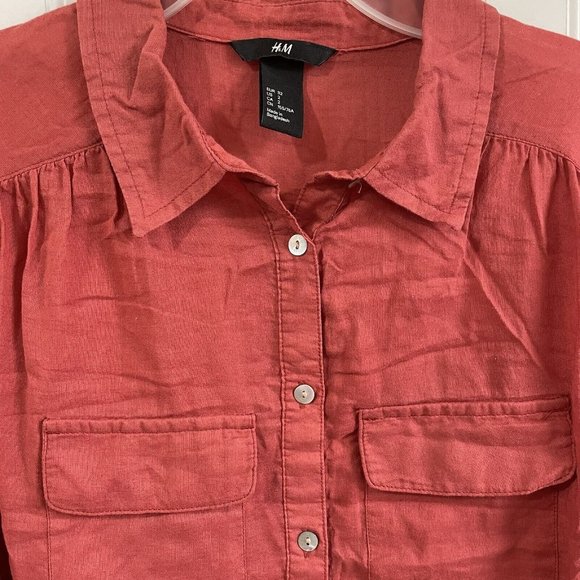 H&M Shirt Womens 2 Mauve Pink Button Down Lightweight‎ Top Cotton Semi Sheer - Picture 2 of 12